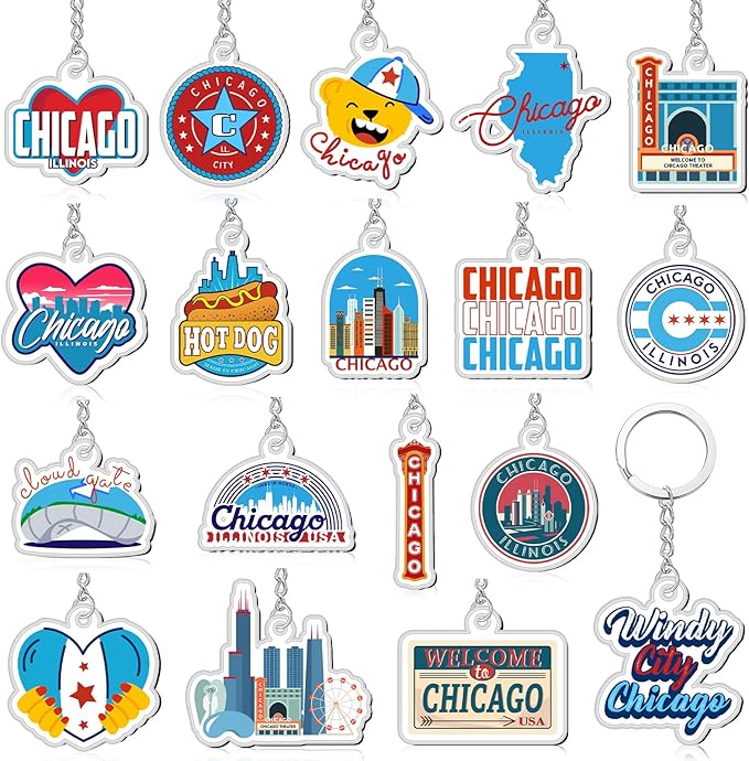 Landical 18/54Pcs Acrylic US Keychain Bulk USA City States Key Ring Florida California Chicago San Francisco Gift Souvenir