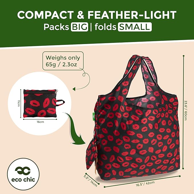 ECO CHIC Foldable Reusable Large Grocery Bags - Foldable Grocery Bags - Lightweight, Recycled & Reusable Shopping Bag - Waterproof, Packable Tote Fitting in Fine Grocery Bag Carrier