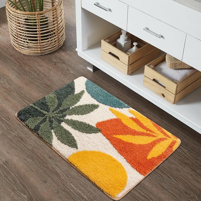 Uphome Bathroom Rugs Modern Abstract Bath Mat Non Slip Water Absorbent Cute Bath Rug Soft Microfiber Machine Washable Minimalist Art Floor Mats for Tub Bathroom Indoor Doormat,20"x31"