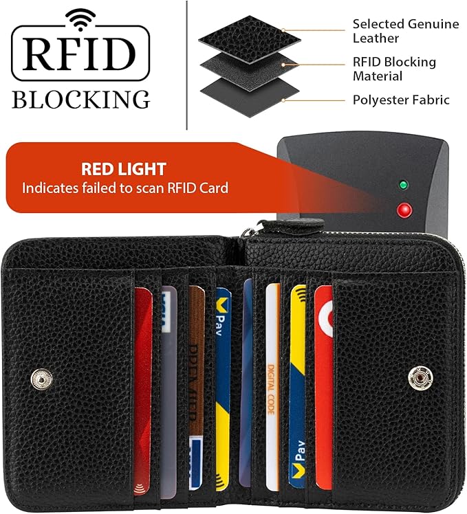 Genuine Small Wallet for Women, Slim RFID Blocking Credit Card Holder with ID Window, Compact Purses for Women with 11 Card Slots