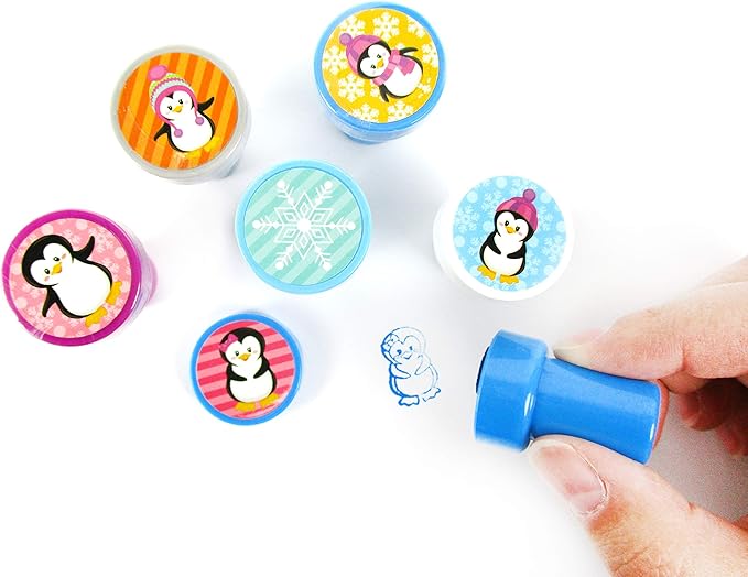 TINYMILLS 24 Pcs Penguin Assorted Stamps for Kids Self Ink Stamps (12 Different Designs) Birthday Party, Stocking Stuffers, Party Favors, Goody Bag Filler Treats, Classroom Rewards