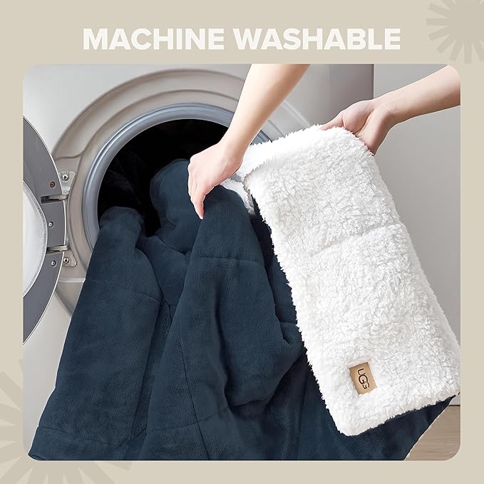 UGG Nita Throw Blanket Soft Reversible Plush Throw for Couch or Bed Washable Warm Fluffy Blanket for College Dorm Room Essentials and Bedding with Down Alternative Fill, 50-inch x 70-inch, Navy Blue