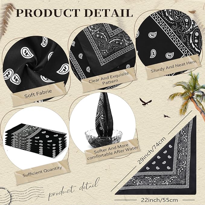 Blulu 6 Pcs Neon Color Cowboy Bandanas for Men Women Assorted Paisley Pattern Handkerchiefs 22 x 22 Inch Kids Headwrap Scarfs