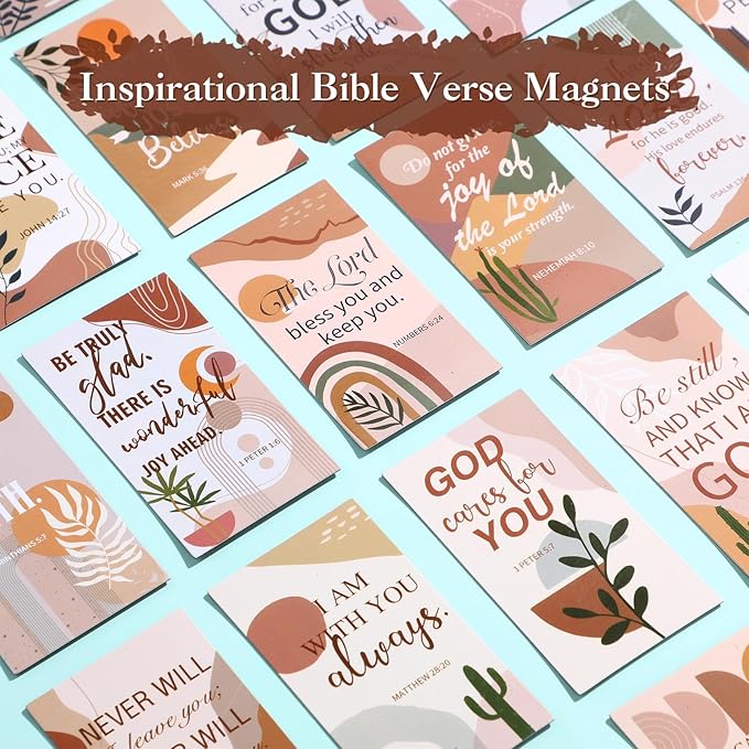 Blosssound 60 Pcs Inspirational Christian Magnets with Bible Verses Religious Refrigerator Magnet Motivational Quotes Fridge Scripture Positive Gifts for Home Office School Locker Decor(Boho)