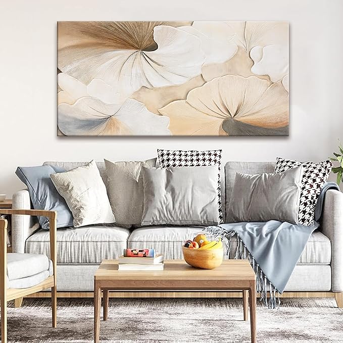 Suconvng Canvas Art Wall Decor Abstract Floral Wall Art For Living Room Modern Abstract Wall Decor Prints Pictures Brown White Flower Wall Art Picture For Bedroom Hotel Home Artwork 24x48 Inch