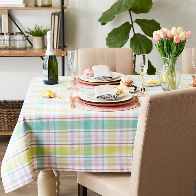 DII Spring Plaid Table Top Collection 100% Machine Washable Dress Up Your Table for Spring, Easter, Family Dinners, Picnics and Everyday, 60x84