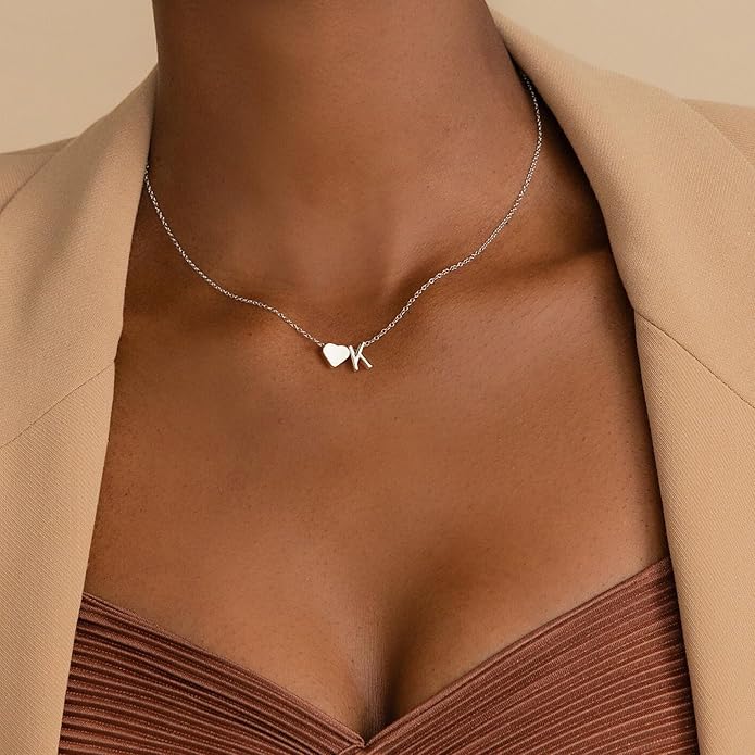 Turandoss Valentines Day Gifts for Kids Teen Girls - Dainty 18K Gold Plated Heart Initial A-Z Pendant Necklace Trendy Jewelry Heart Necklaces Birthday Valentines Day Gifts for Girlfriend Wife Women