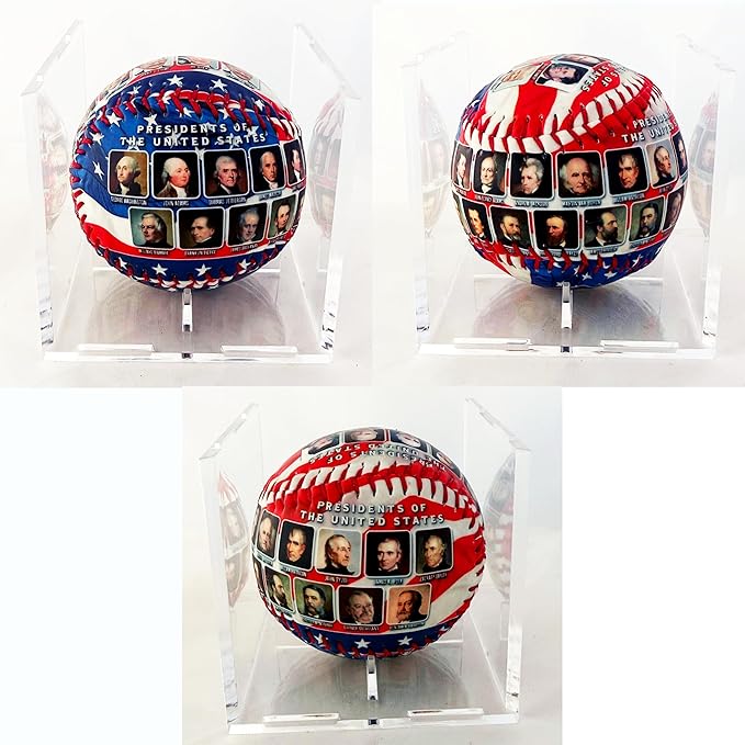 Presidents of The United States Collectible Baseball – Patriotic Red White & Blue Keepsake with U.S. Presidents Portraits in Clear Acrylic Display Case – American History Souvenir Gift