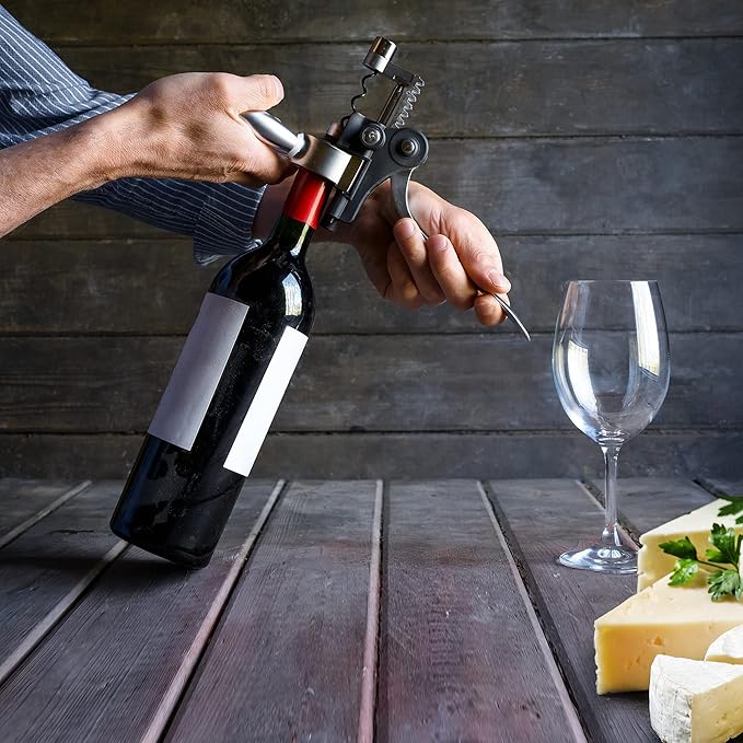 Wine Bottle Opener Corkscrew Set – Luxiluxy [2024 upgraded, does NOT break!] Including Foil Cutter, Bottle Stopper, Opener Stand and Extra Spiral - corkscrews wine opener set- wine opener kit