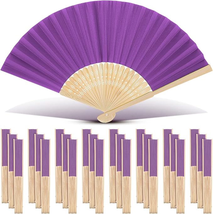 Yinkin 24 Pack Folding Fans Bamboo Handheld Folded Craft Hand Japanese Chinese Fans for Weddings Bridal Dancing Church DIY Decoration Women Gift Party Favors (Purple)