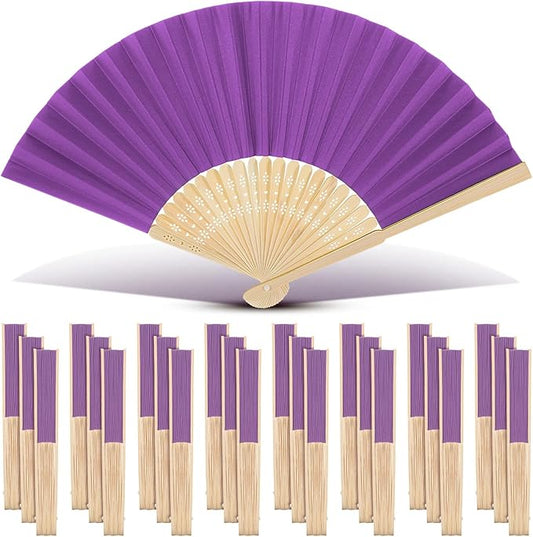 Yinkin 24 Pack Folding Fans Bamboo Handheld Folded Craft Hand Japanese Chinese Fans for Weddings Bridal Dancing Church DIY Decoration Women Gift Party Favors (Purple)