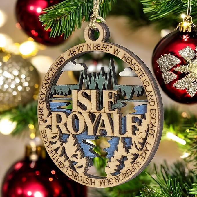 Isle Royale National Park Wood Ornament - Lake Superior Island Scene, Handcrafted 3" Christmas Decoration