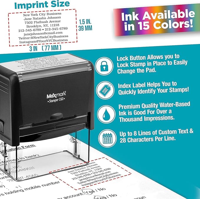 MaxMark Customized Signature Stamp - XX-Large Size -Self-Inking Stamp Customized with Your Signature - Choose from 15 Ink Colors