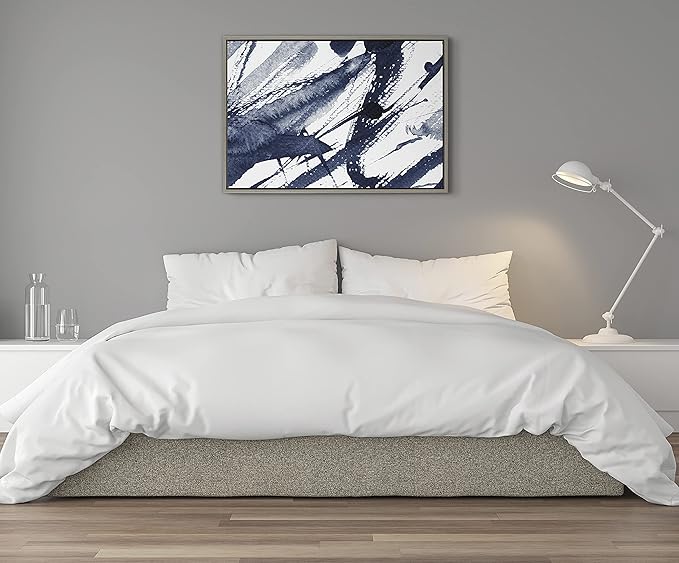 Kate and Laurel Sylvie Indigo Watercolor Framed Canvas Wall Art by Amy Peterson Art Studio, 23x33 Gray, Decorative Abstract Art Print for Wall