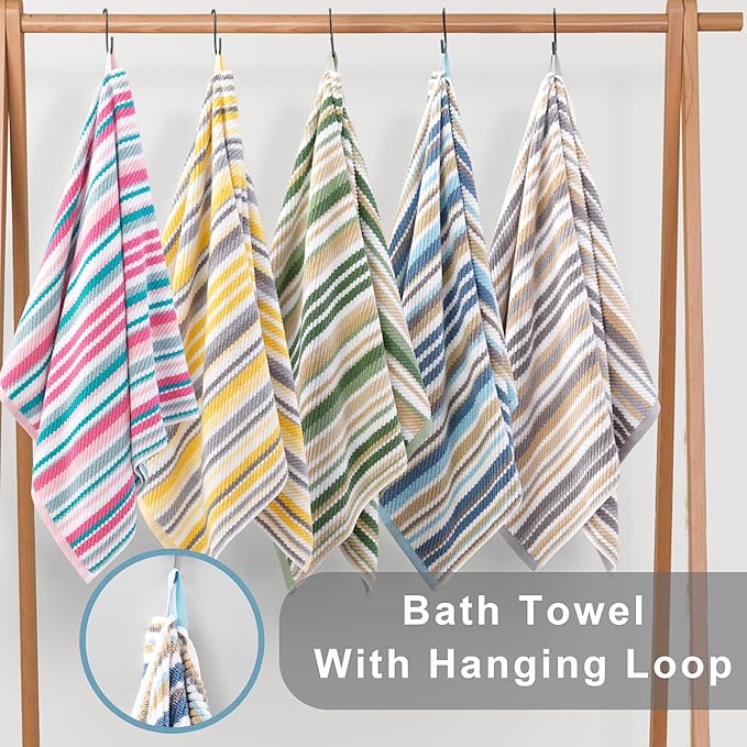 Striped Hand Towels Set (4PC, 16"x27") - 100% Cotton | Quick Dry | Soft | Absorbent, Light Weight Hand Towels for Showering & Bathroom, Luxury Towel Set for Guest, Blue + Gray + Beige Stripes