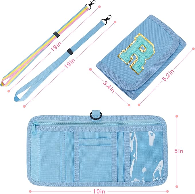 Gifts for Girls 3 4 5 6 7 8 9 10 11 12 Years Old Kids Wallet Cute Initial Coin Purse Toddler Wallet with Magic Sticker (Blue, R)