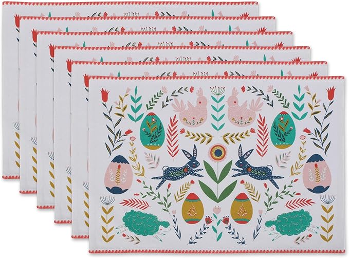 DII Easter Folk Collection, Kitchen Tabletop, Placemat Set, Easter Folk, 6 Piece