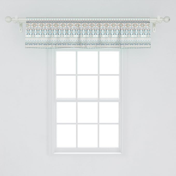 Ambesonne Aztec Window Valance Pack of 2, Geometric Print of Civilization Ornaments in Pastel Nature Tones, Rod Pocket Curtain Valances for Kitchen Bedroom, 42" X 12", Tan Slate Blue