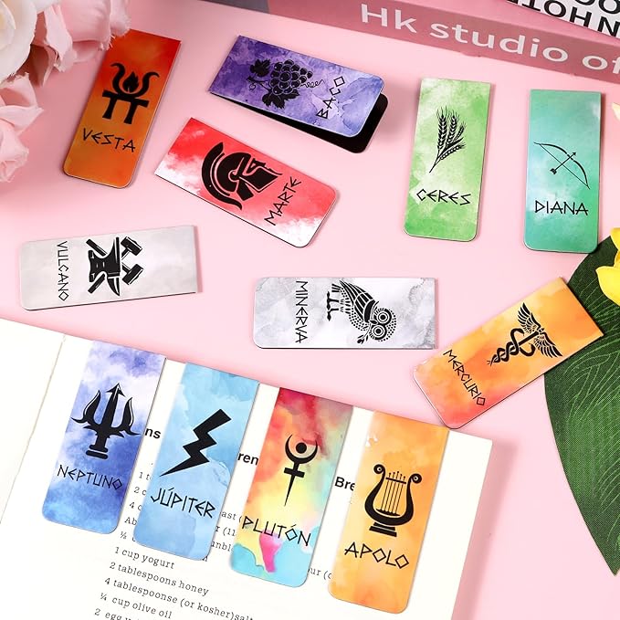 Greek Mythology Magnetic Bookmark Gifts - Wxiben 28 Pcs Olympians Gods Bookmarks Spanish Greek Mythology Book Mark Ancient Greek Magnet Marker Page Clip for Book Lovers Students Teacher Party Favor
