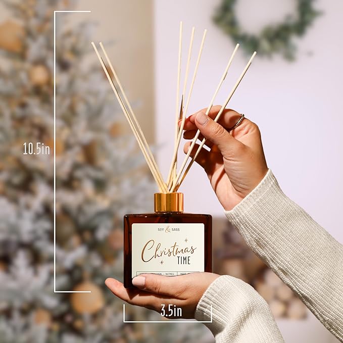 Christmas Diffuser, Christmas Reed Diffuser Decor - w/Apple, Cinnamon & Clove I Infused w/Essential Oils I 3.75 OZ Oil I Long-Lasting Scent Lasts 4-6 Month's I Made in The USA