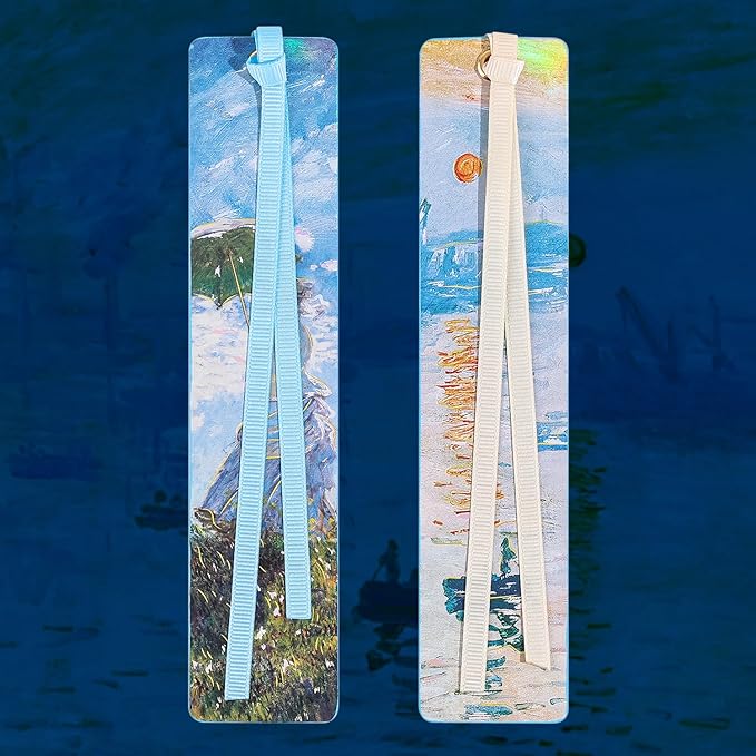 2Pcs Oil Painting Bookmarks for Women, Bookmarks Set for Book Lover,Book Marks for Reading,Vintage Book Marks for Kids Students Classroom Gift for Teacher Woman with a Parasol & Impression of Sunrise