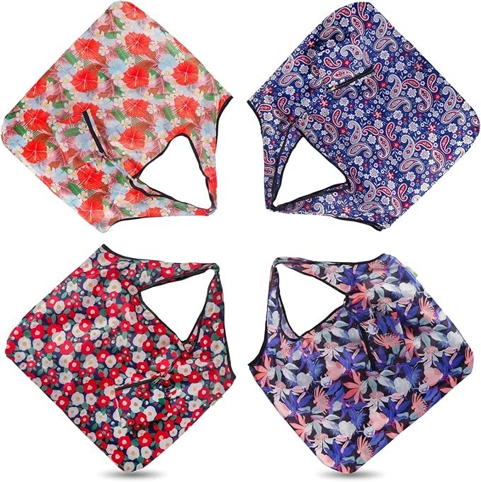 ECO CHIC Foldable Reusable Large Recycled Grocery Bags Lightweight Shopping Tote Bags with Storage Pouch - Collection of 4 bags