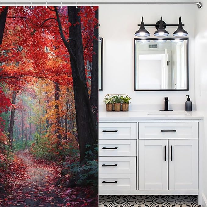 Thanksgiving Fall Maple Shower Curtain Waterproof Washable Fabric Bathroom Shower Curtains for Bathroom Decorations Home Indoor Decor 47x72Inch