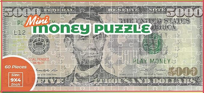 Dollar Bill Copy Money Puzzles - Adults Educational Kids Money Puzzle Souvenir Gift for Christmas Birthday Party Favor Mini Jigsaw Puzzle 9 x 4 in. (5.000)