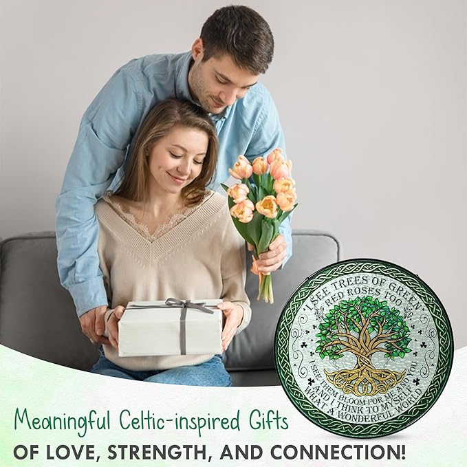 FLAGWIX Tree of Life Gifts for Women Men - Stained Glass Window Hanging 8 in - House Warming Birthday Gifts for Friend Family, Tree of Life Decor Suncatchers for Windows Hanging, Celtic Garden Decor