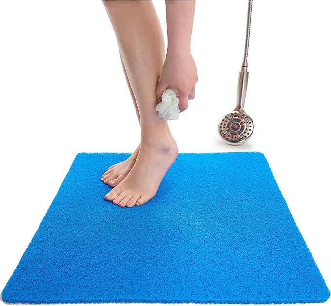 Enkosi Loofah Shower Mat Non-Slip - Anti-Slip Bath Mat for Inside Showers, Tub, Bathtub, Bathroom - Quick Dry PVC with Drain Holes - Cushioned Safety Grip - Secure for Kids and Elderly (Blue 24x24)