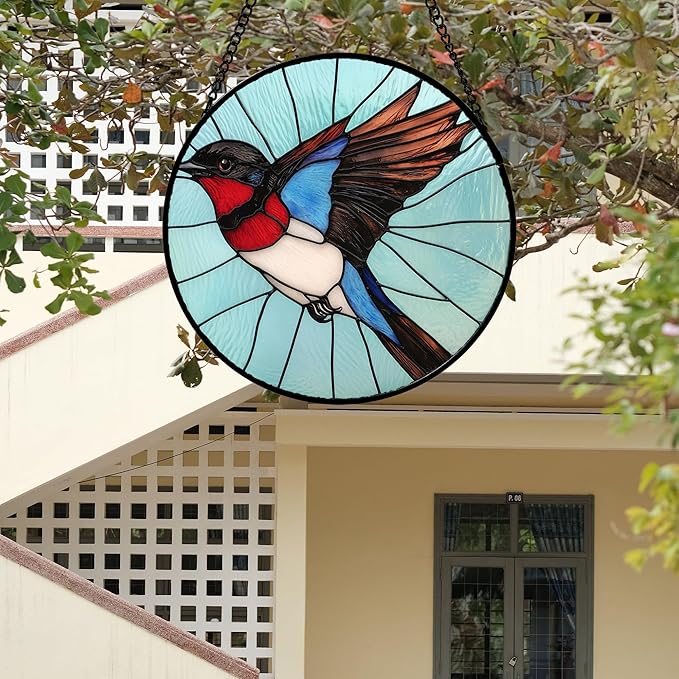 Stained Glass Window Hanging 4 Pcs Set Cardinal Blue Birds 7.8" - Suncatcher Door Garden Sun Catcher Decor Birthday Mother's Day for Bird Lovers Men Woman Nana Friend
