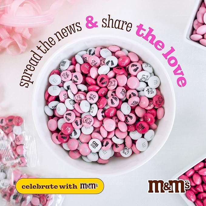 M&M'S World It's A Girl Milk Chocolate Candy 2lb Bag with Pink and White M&M'S for Baby Girl Showers Gender Reveal Parties and Baby Celebration Favors