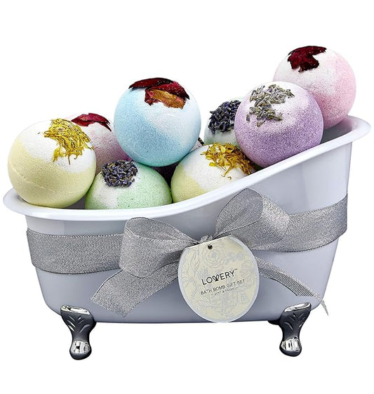 Christmas Gift Baskets for Women Holiday Gift for Teen Girls Bath Bomb Self Care Gifts for Women Spa Bath Set, White Elephant Gifts 10 Two Tone Bath Fizzies W Shea & Coco Butter Dry Flower Petals