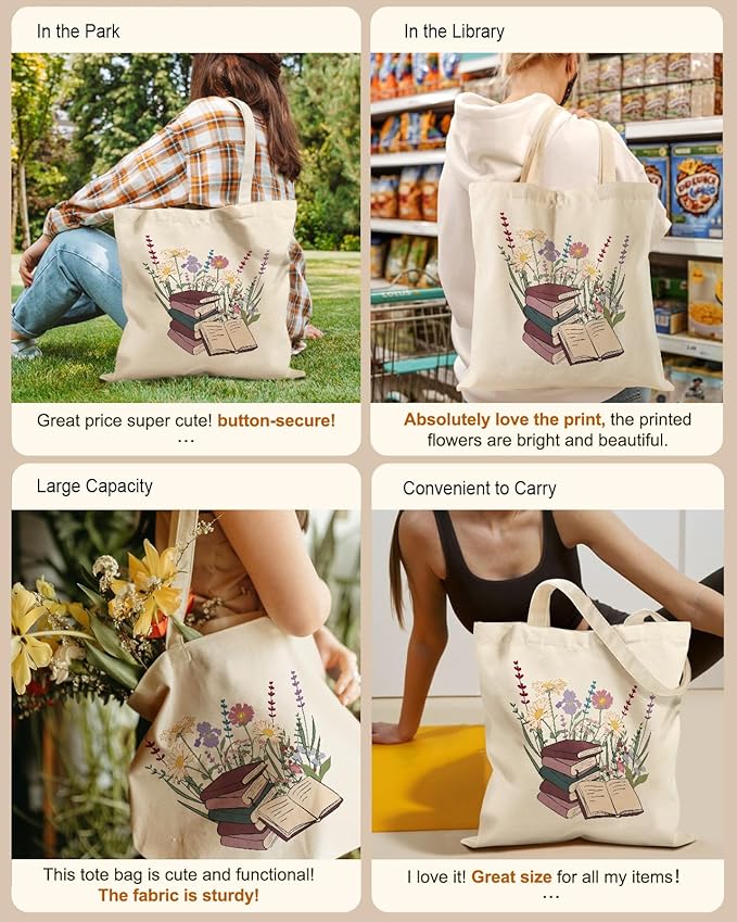 Miss Adola Aesthetic Tote Bag for Girls - with Magnetic Buckle and Zipper Inner Pocket for Women Lady Canvas Cotton Tote Bag