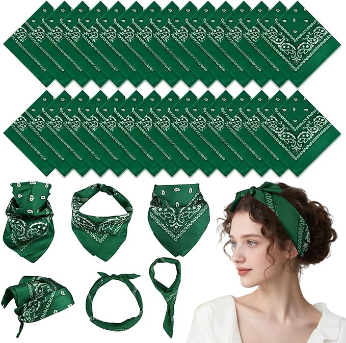PLULON 30 Pack Bandanas for Men Women, Polyester Novelty Paisley Pattern Bandana Headbands Wristband Neckerchief Cowboy