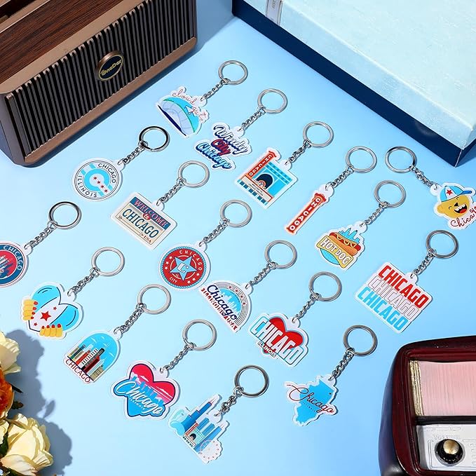 Landical 18/54Pcs Acrylic US Keychain Bulk USA City States Key Ring Florida California Chicago San Francisco Gift Souvenir