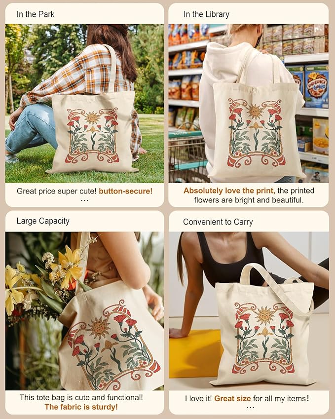 Miss Adola Aesthetic Tote Bag for Girls - with Magnetic Buckle and Zipper Inner Pocket for Women Lady Canvas Cotton Tote Bag