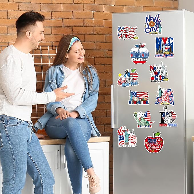 New York Fridge Magnet - 12Pcs New York Souvenirs Gifts NYC Refrigerator Magnets USA Flag Statue of Liberty Fridge Magnetic Stickers for Home Office Kitchen Locker Traveler Tourist Gift