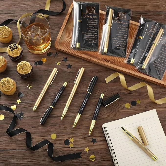 50 Set 55th Birthday Party Favor for Guest Anniversary Party Favor with Black and Gold Ballpoint Pens and Thank You Cards for Women Men Birthday Anniversary Appreciation Gifts