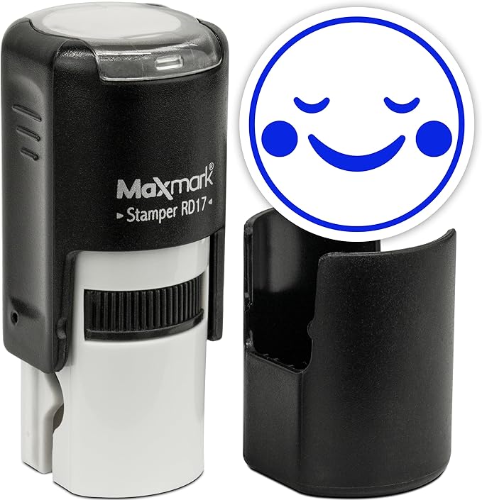 MaxMark Round Self Inking Emoji Stamp - Peace - Blue Ink