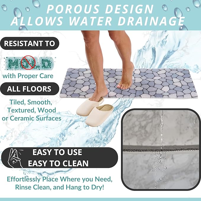 Non Slip Bathtub Mat Shower Mat for Tub - Loofah Bath Mats for Bathroom - 40x16 Bathtub Floor Mat - Textured Anti Slip Bath Mat Without Suction Cups - Secure Mat for Wet Areas (40x16 Pebble Blue)