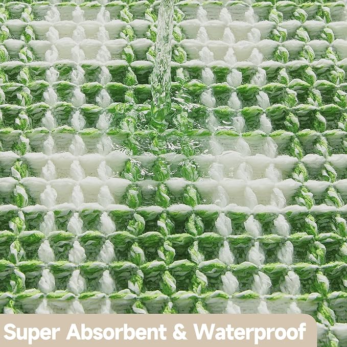 Waffle Bath Mat, Boho Bathroom Rugs Non Slip Washable Absorbent Checkered Bathroom Mat Quick Dry Cute Christmas Bath Mat, 30"x20" Green and White