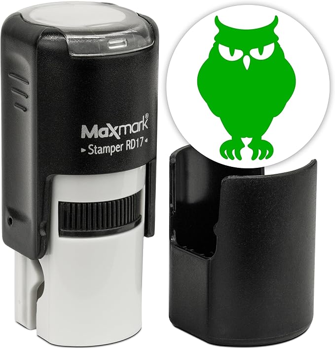 MaxMark Round Self Inking Halloween Stamp - Owl - Green Ink