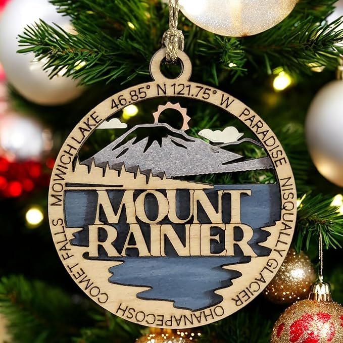 Mount Rainier National Park Wooden Ornament - Handcrafted 3" Christmas Decoration Featuring Mowich Lake