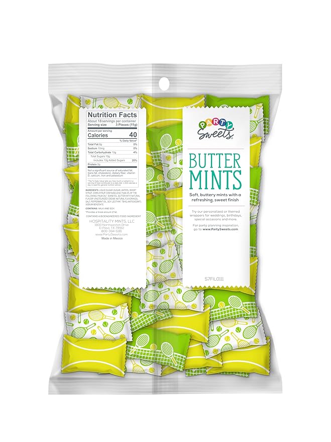 Party Sweets Tennis Buttermints by Hospitality Mints, Appx 300 mints, 7-Ounce Bags (Pack of 6)