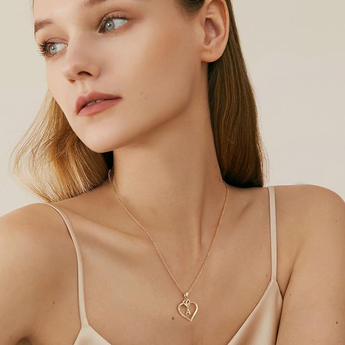 STORUP Valentines Gifts for Women Teen Girls - Heart Initial Necklaces for Women Girls, 14K-Gold-Plated CZ Initial A-Z Heart Necklaces for Teen Girl Jewelry Valentines Gifts for Her Mom Wife Sister