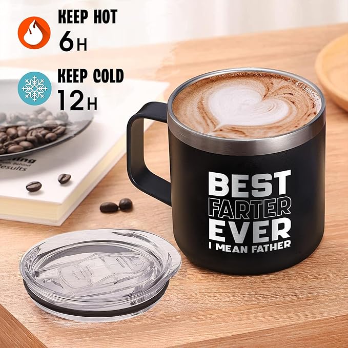 Best Farter Ever I Mean Father Tumbler Fathers Day Mug - Worlds Best Dad Tumbler - Dad Jokes Mug Daddy Papa Christmas Mugs Gifts for Dads from Daughter Son Kids 14oz Stainless Steel with Lid