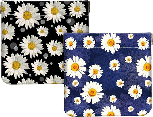2Pcs PU Leather Small Squeeze Coin Purse Pouch Mini coin Bag Unique And Cute Wallet Cosmetic Bags Change Bag For Women Girls Men Daisy Print
