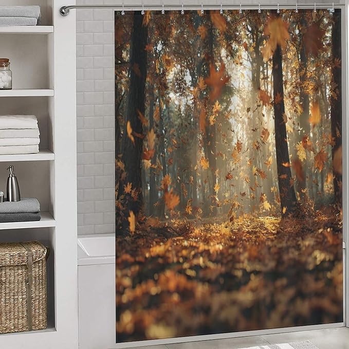 Fall Tree Shower Curtain Autumn Maple Tree Yellow Orange Leaves Brown Branch Waterproof Washable Fabric Bathroom Shower Curtains for Bathroom Decorations Home Indoor Decor 64x72Inch