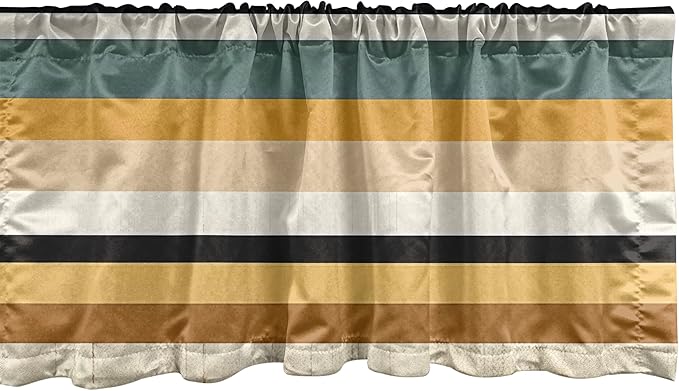 Ambesonne Stripes Window Valance, Modern Pastel Summer Tone Lines Cottagecore Feels Art Simple Designed, Curtain Valance for Kitchen Bedroom Decor with Rod Pocket, 42" x 18", Mustard Eggshell Cocoa